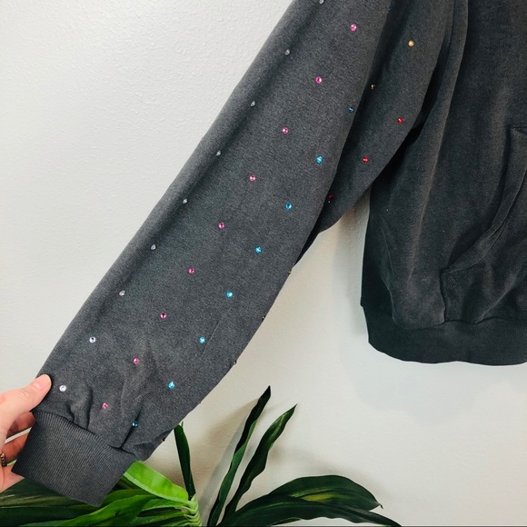 NWT wildfox Reagan rainbow grey zip up hoodie M L - Picture 3 of 7